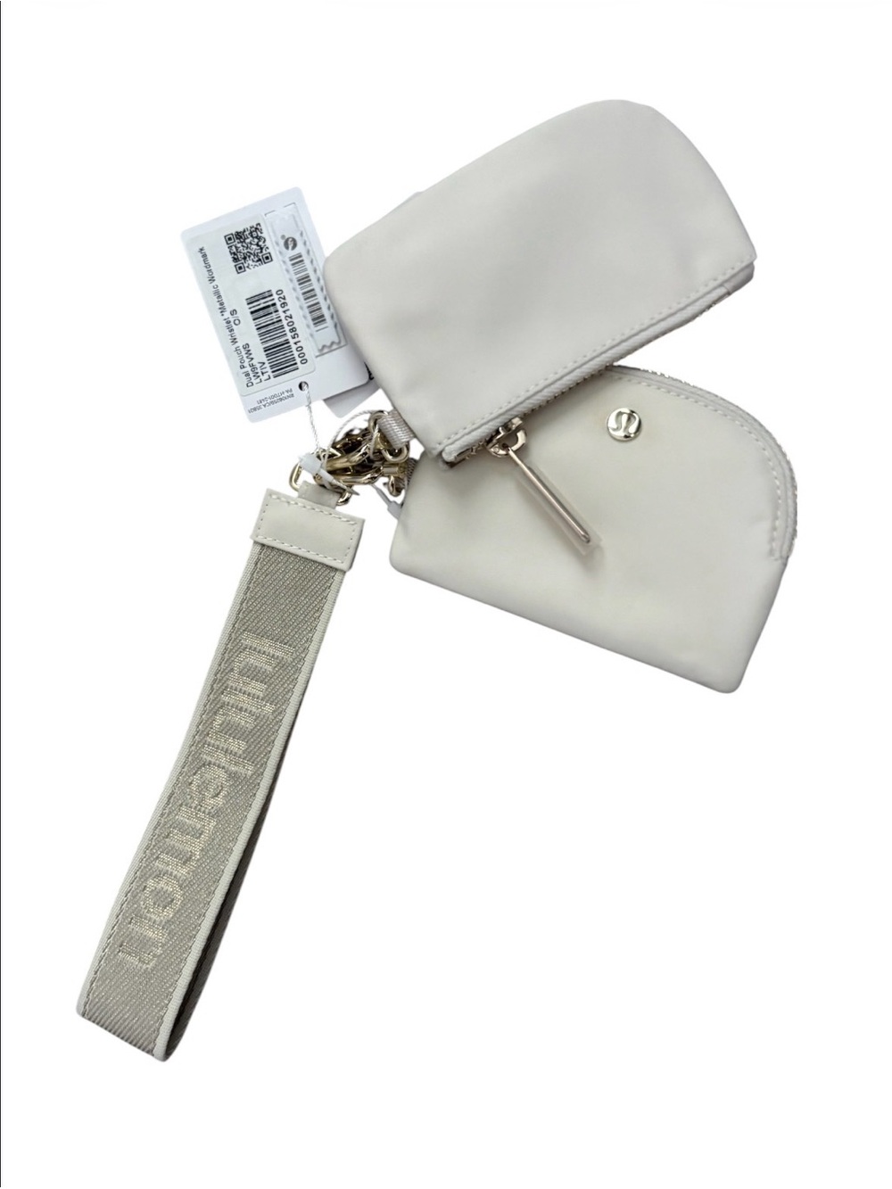 ✨ METALLIC LUXE ✨ Lululemon Dual Wristlet - Light Ivory & Gold Wordmark
